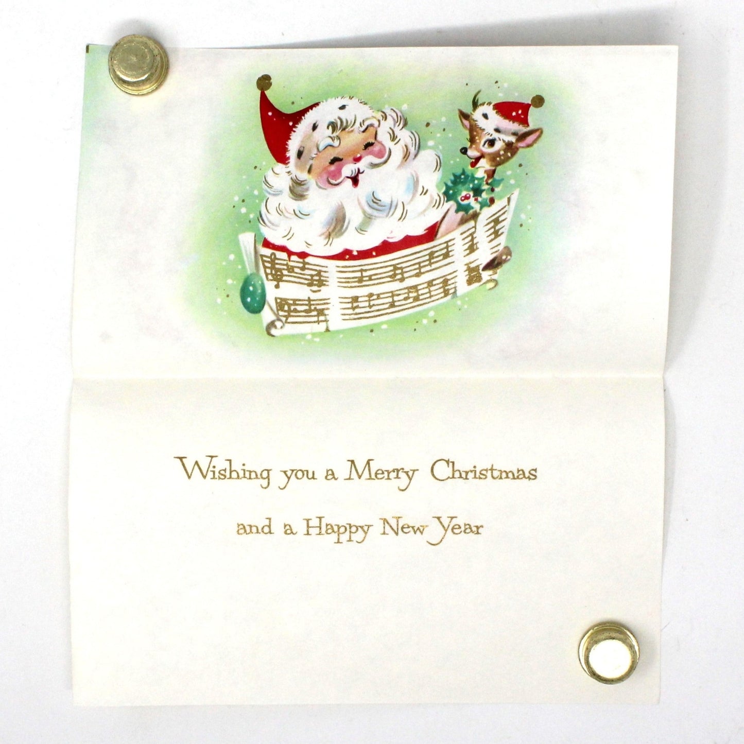 Greeting Card / Christmas Card, Vintage Santa Claus with Reindeer, NOEL, w/Envelope