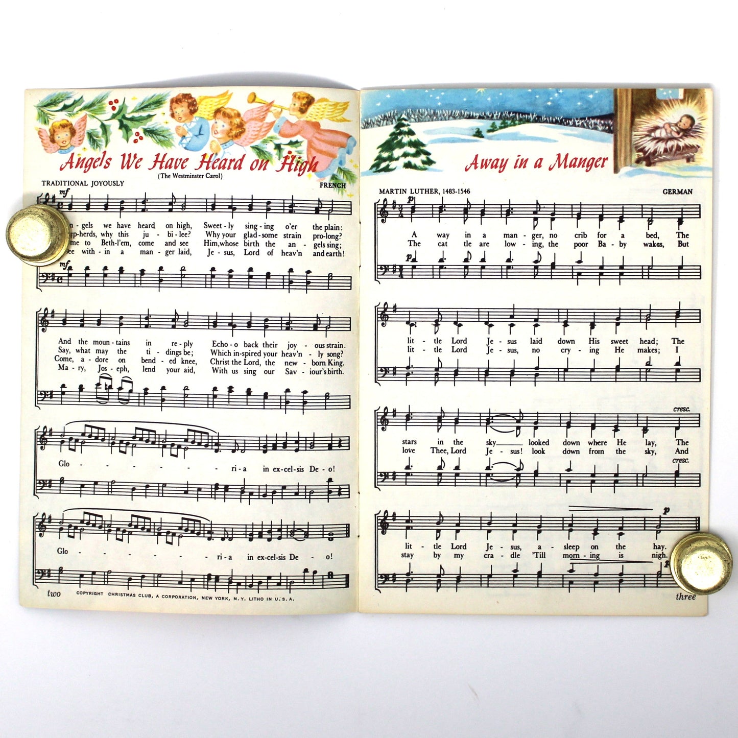 Songbook / Lead Sheet, Christmas Carols, Savings Club, Singing Angel with Poinsettias, Vintage Promotional Item