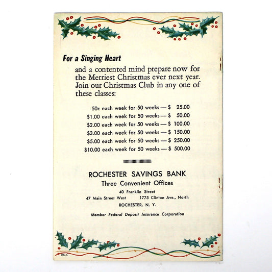 Songbook / Lead Sheet, Christmas Carols, Savings Club, Large Santa Face, Vintage Promotional Item