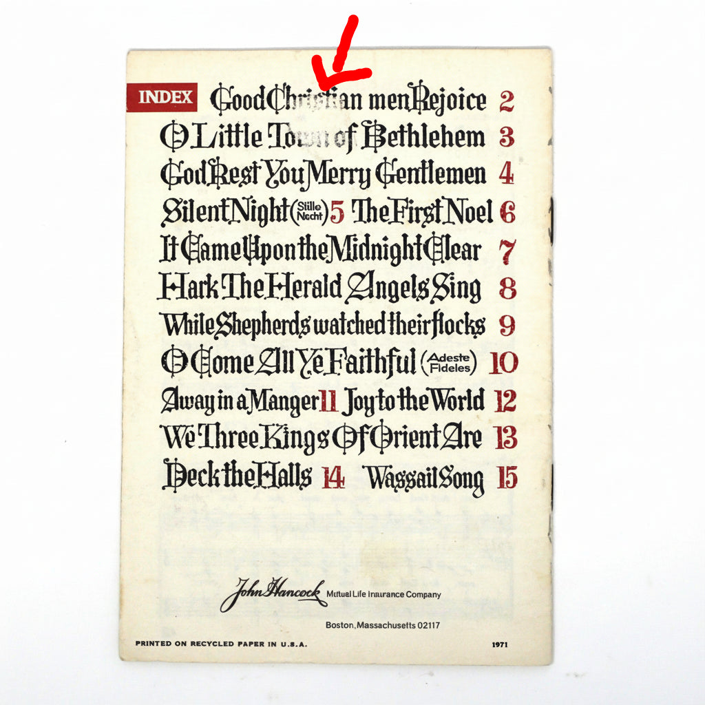 Songbook / Lead Sheet, Christmas Carols, John Hancock, Church Choir, Vintage Promotional Item