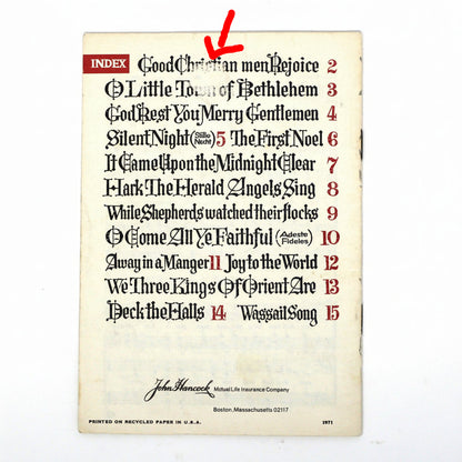 Songbook / Lead Sheet, Christmas Carols, John Hancock, Church Choir, Vintage Promotional Item