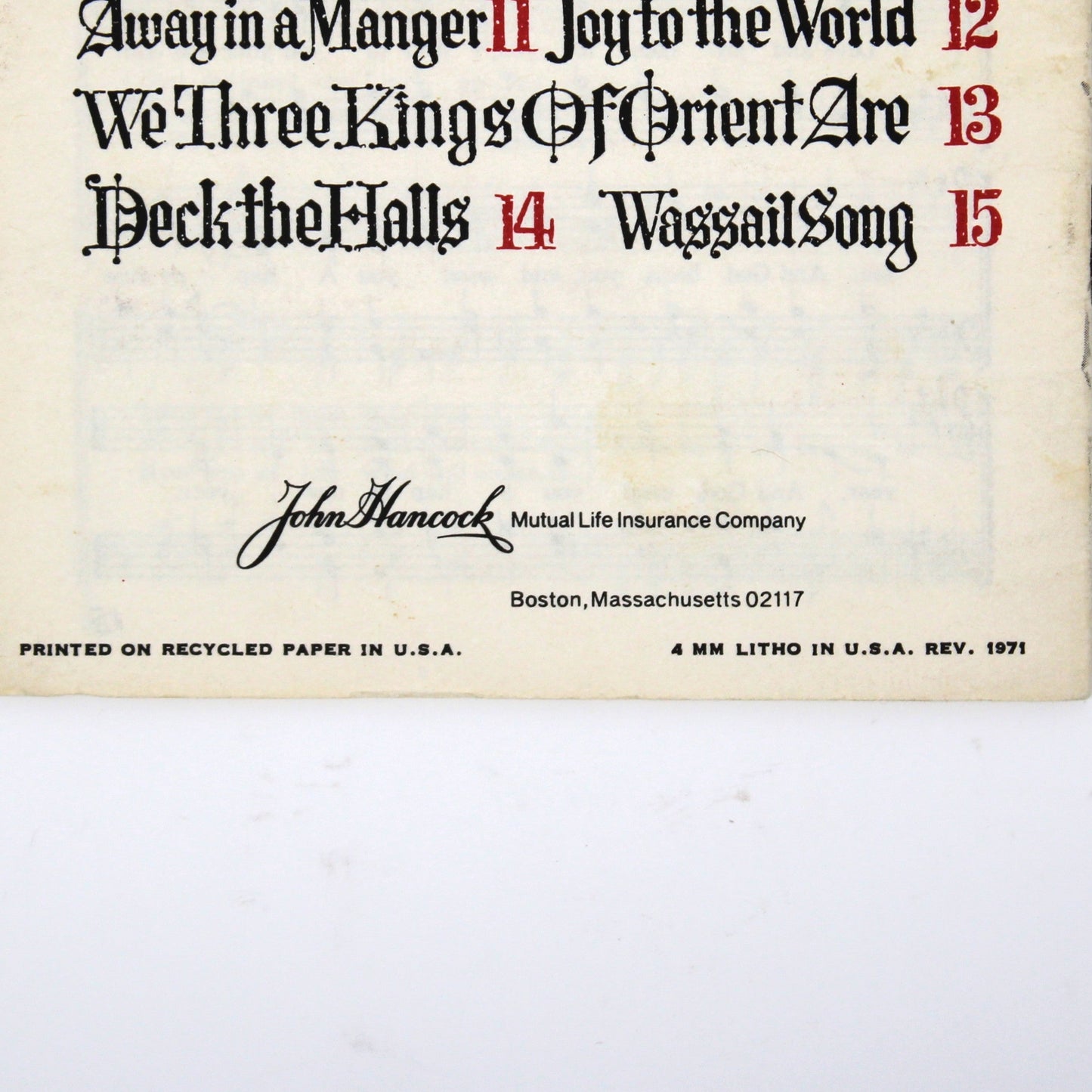 Songbook / Lead Sheet, Christmas Carols, John Hancock, Church Choir, Vintage Promotional Item