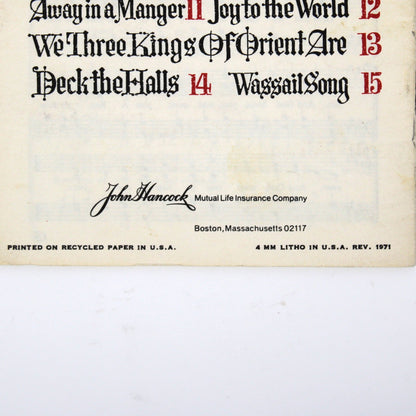 Songbook / Lead Sheet, Christmas Carols, John Hancock, Church Choir, Vintage Promotional Item