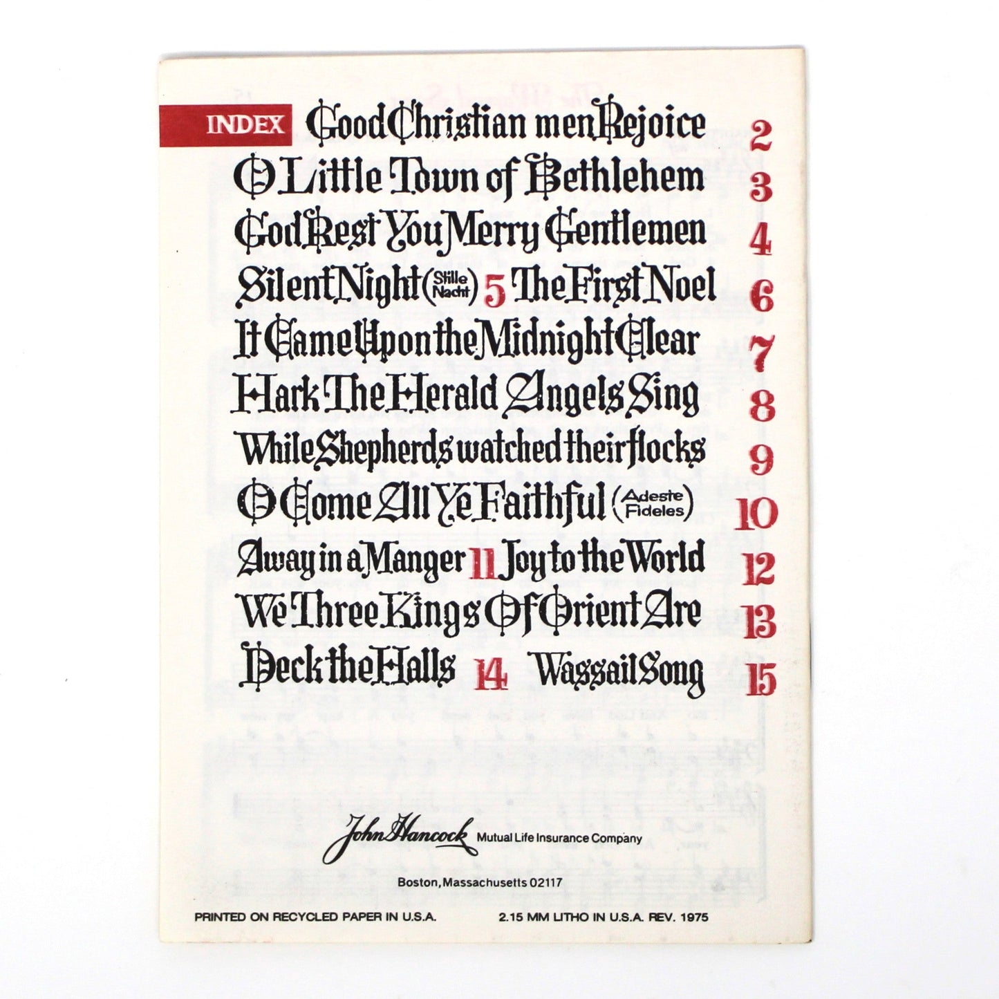 Songbook / Lead Sheet, Christmas Carols, John Hancock, Church Choir, Vintage Promotional Item