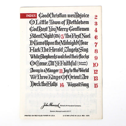 Songbook / Lead Sheet, Christmas Carols, John Hancock, Church Choir, Vintage Promotional Item