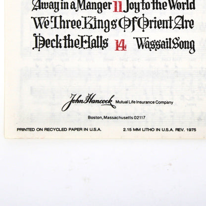 Songbook / Lead Sheet, Christmas Carols, John Hancock, Church Choir, Vintage Promotional Item