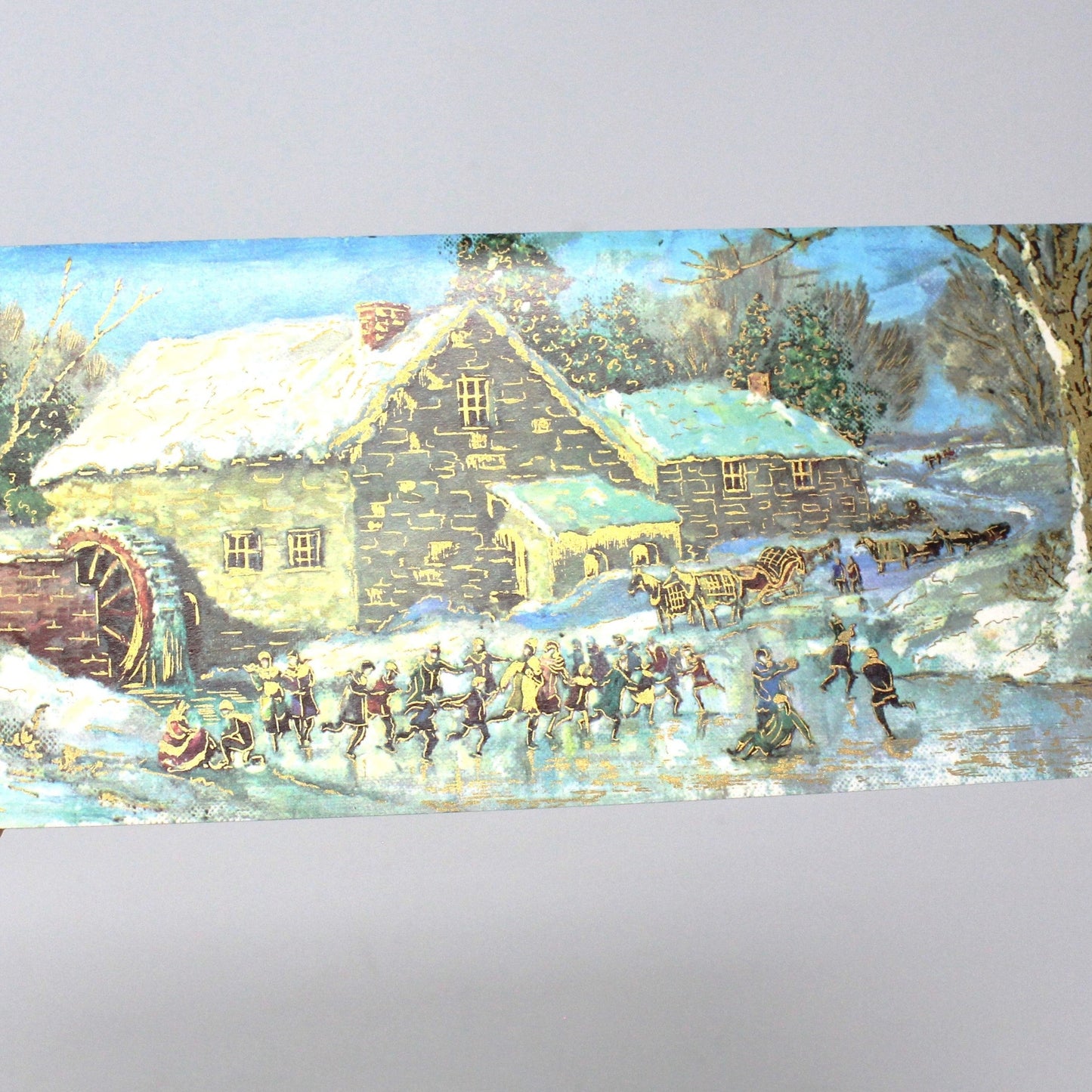 Greeting Card / Christmas Card, Art Design by Brook, Victorian Ice Skaters by Old Water Mill, Original Vintage