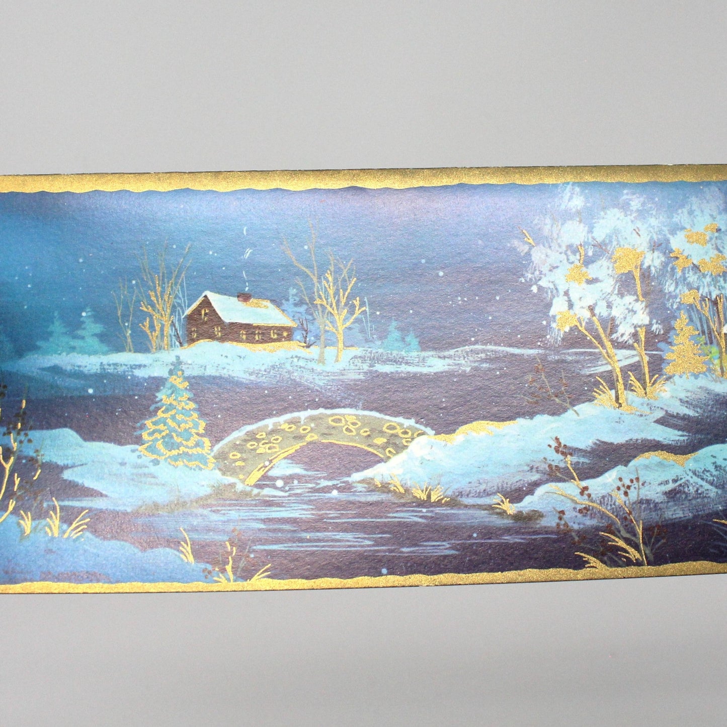 Greeting Card / Christmas Card, Art Design by Brook, Cabin in the Woods Snowy Christmas Scene, Original Vintage