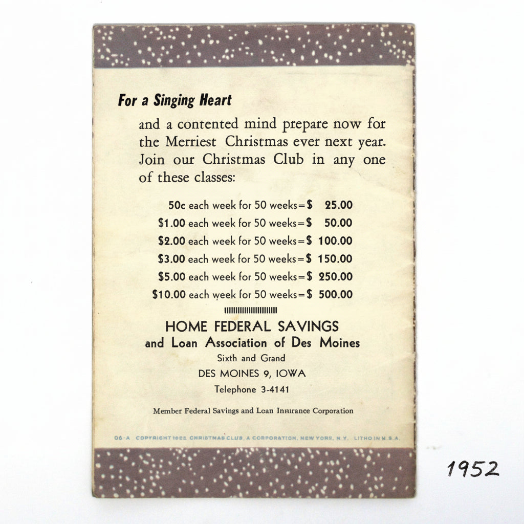 Songbook / Lead Sheet, Christmas Carols, Savings Club, Singing Girl Holding Candle, Vintage Promotional Item