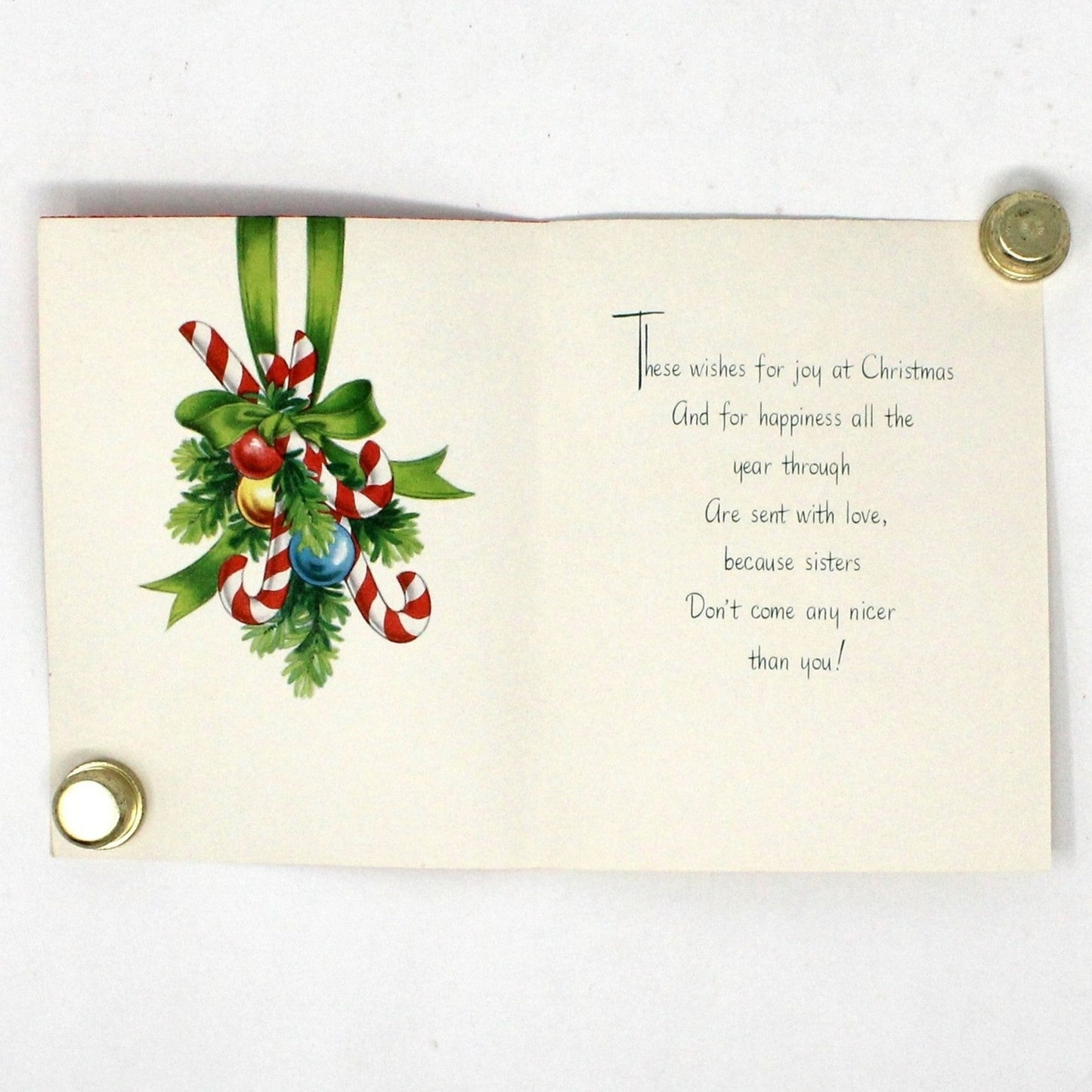Vintage Christmas Card, 1950s Gift Box with Candy Canes & Ornaments, Stanley Greetings Unused, Ephemera