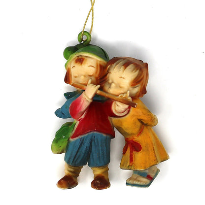 Ornaments, Arni Style Children with Flute, "Anri Ferrandiz Duet", Cellulose, Vintage