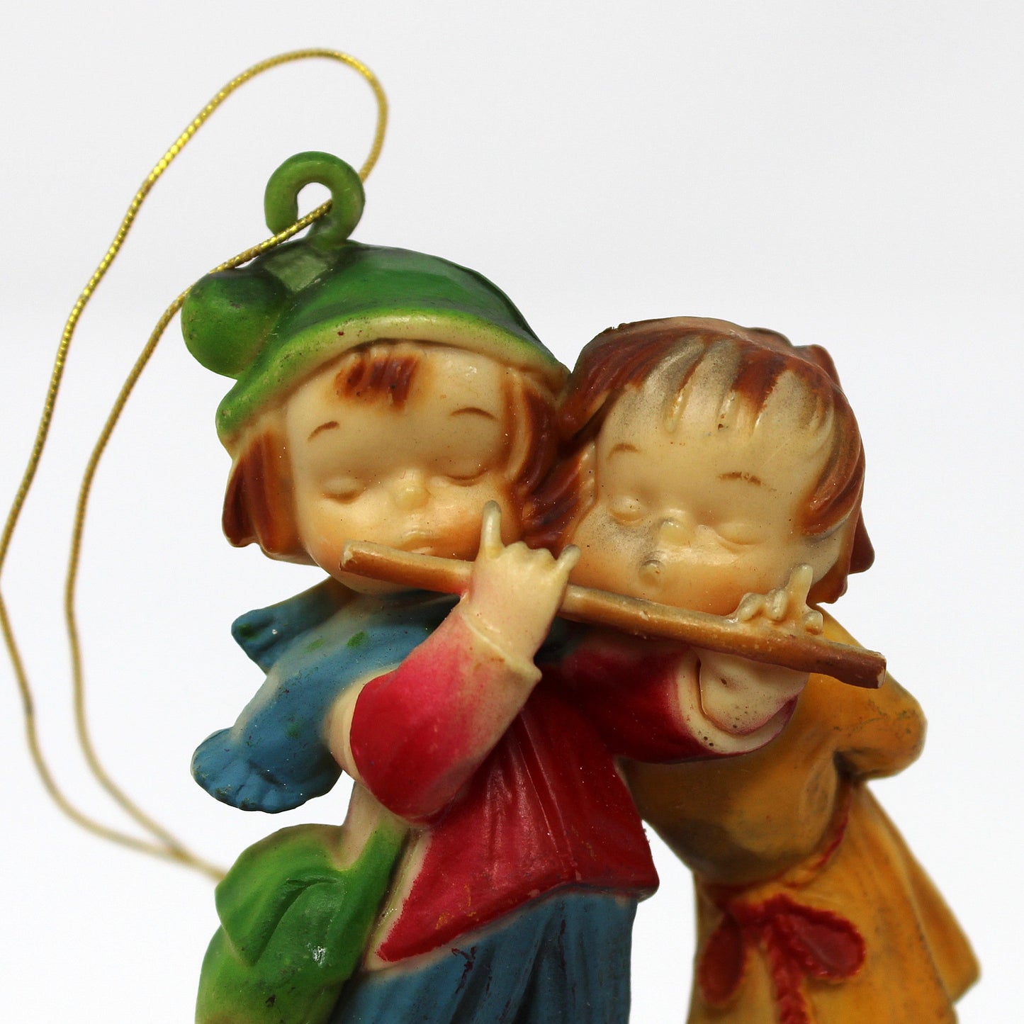Ornaments, Arni Style Children with Flute, "Anri Ferrandiz Duet", Cellulose, Vintage