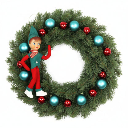 Ornaments, Pixie Elf Felt Doll, Christmas Red & Green with Blow Mold Shoes, Kitsch, Vintage