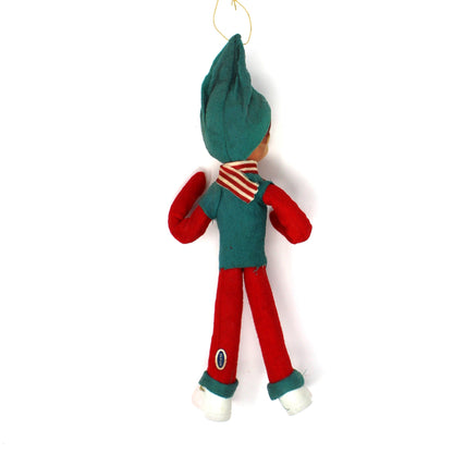 Ornaments, Pixie Elf Felt Doll, Christmas Red & Green with Blow Mold Shoes, Kitsch, Vintage
