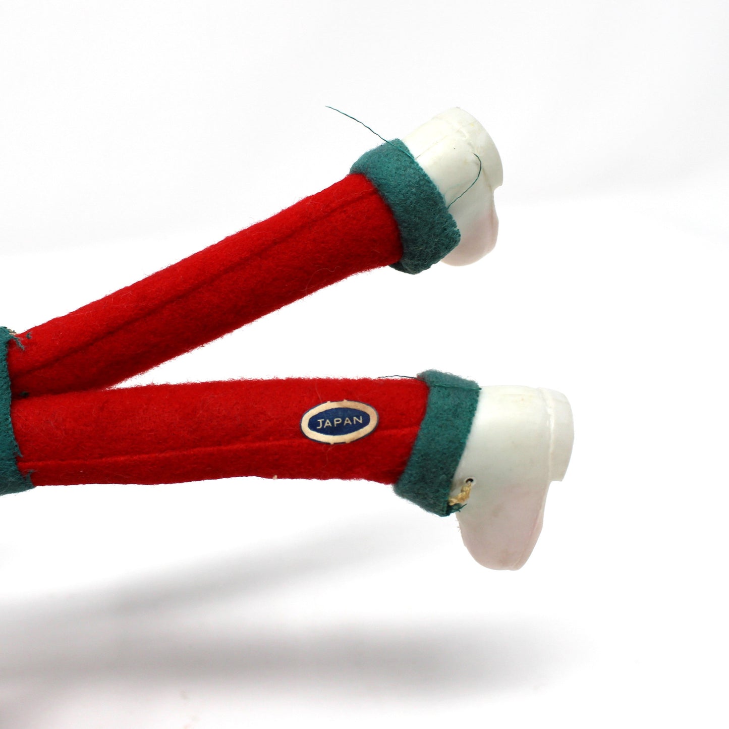 Ornaments, Pixie Elf Felt Doll, Christmas Red & Green with Blow Mold Shoes, Kitsch, Vintage