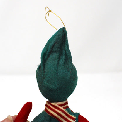 Ornaments, Pixie Elf Felt Doll, Christmas Red & Green with Blow Mold Shoes, Kitsch, Vintage