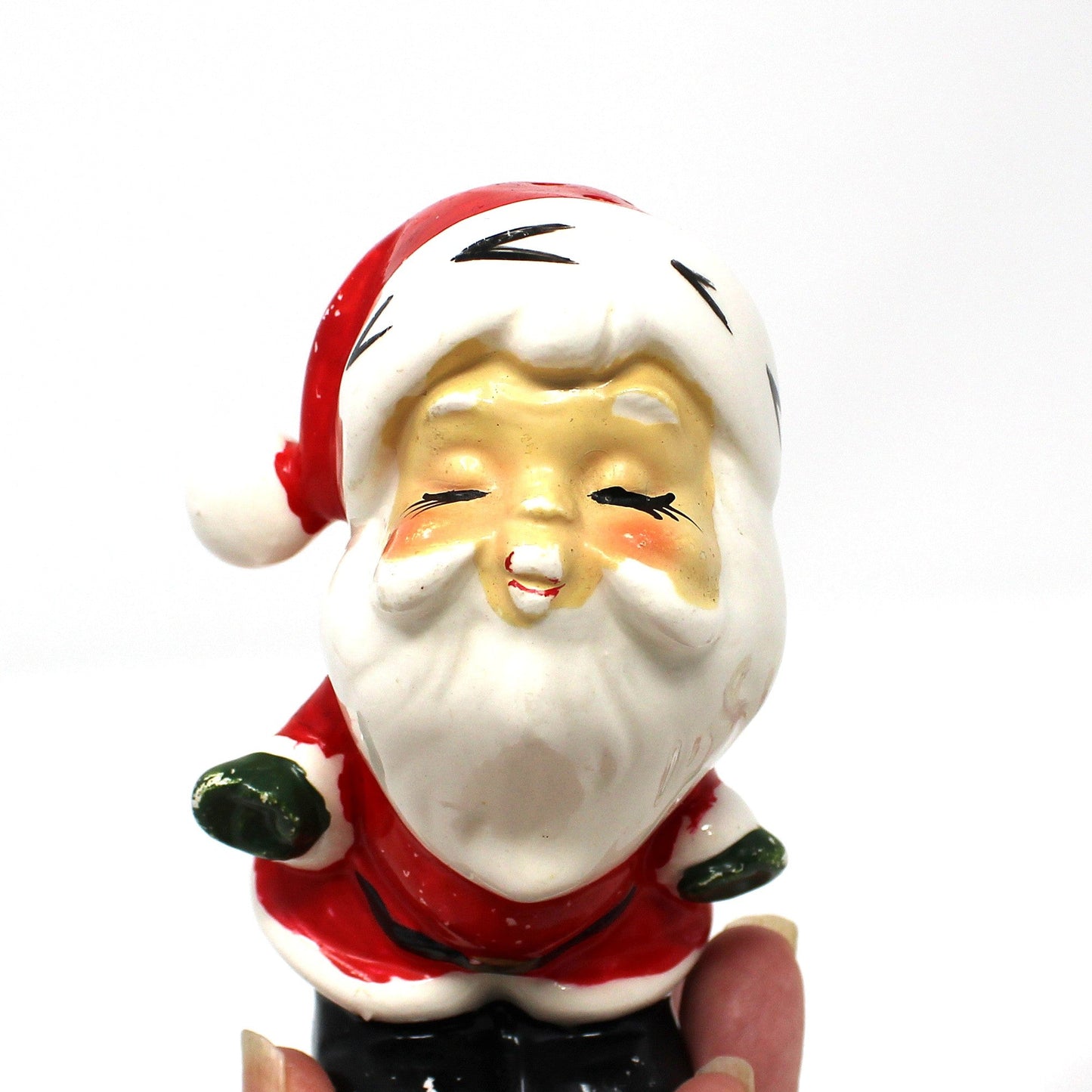 Salt and Pepper Shakers, Kissing Santa & Mrs Claus, Hand Painted, Mid Century Collectible 7662, Vintage