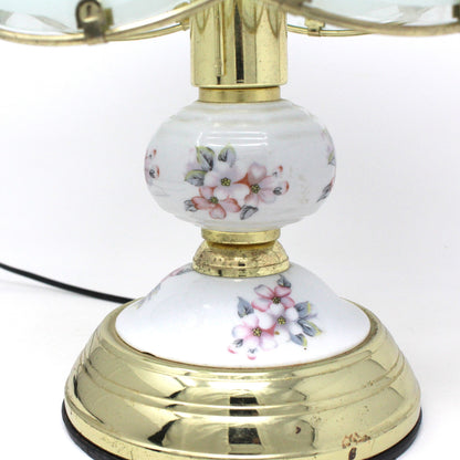 Lamp, Table Lamp, Boudoir, Brass & Porcelain Floral, Vintage