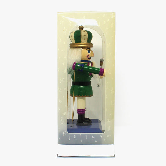 Musical Figurine, Wooden Nutcracker, King, Plays "The Nutcracker Suite", Green / Purple, Original Box, Vintage