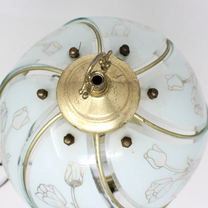 Lamp, Table Lamp, Boudoir, Brass & Porcelain Floral, Vintage