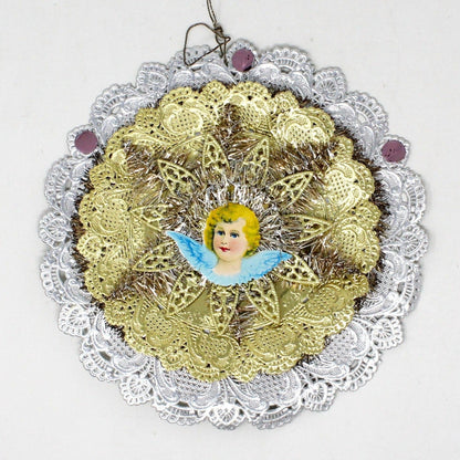 Ornament, Dresden, Christmas Angel, Die Cut Foil, Tinsel, Vintage West Germany