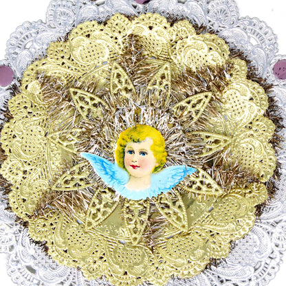 Ornament, Dresden, Christmas Angel, Die Cut Foil, Tinsel, Vintage West Germany