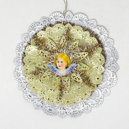 Ornament, Dresden, Christmas Angel, Die Cut Foil, Tinsel, Vintage West Germany