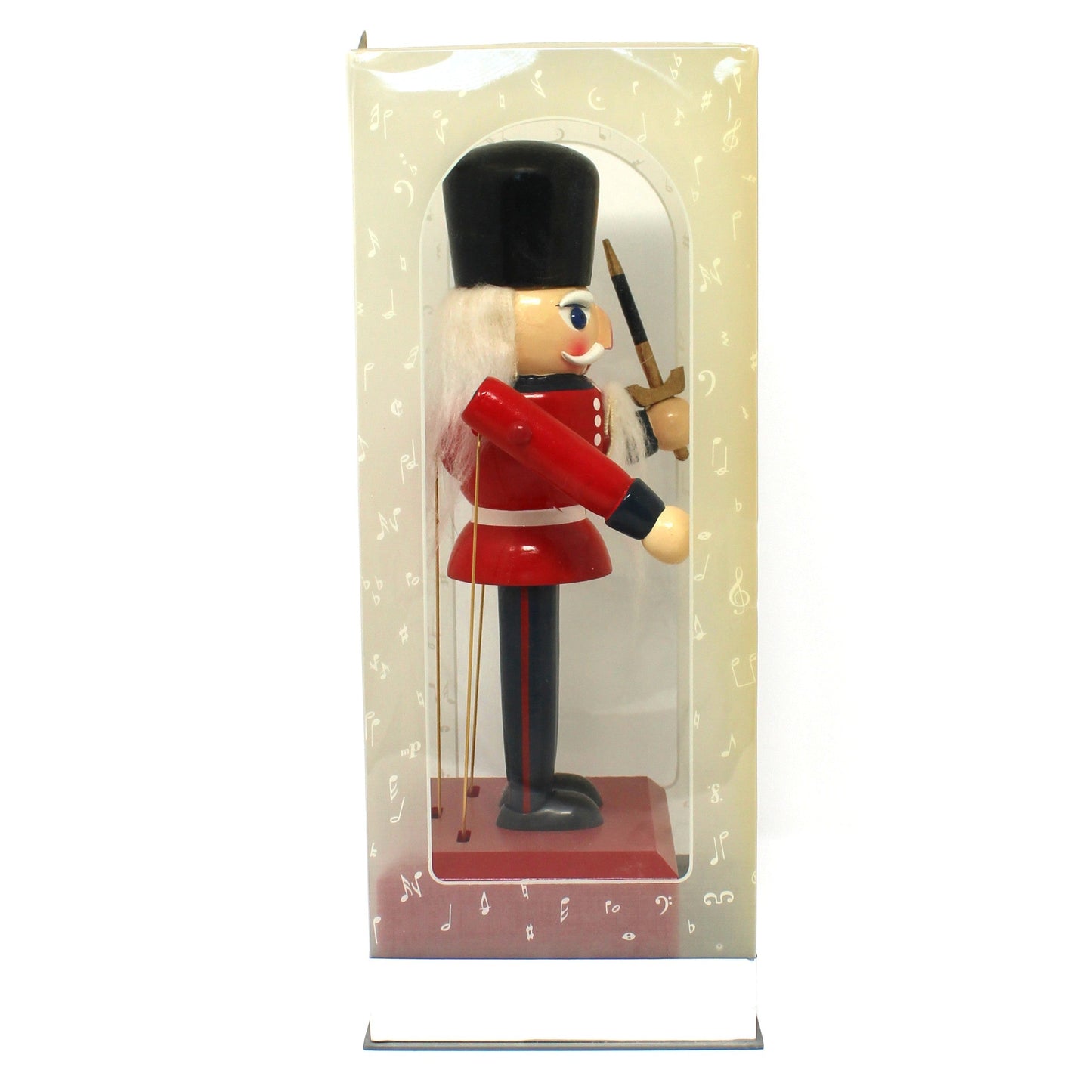 Musical Figurine, Wooden Nutcracker, British Soldier with Sword, Plays "Toyland", Original Box, Vintage