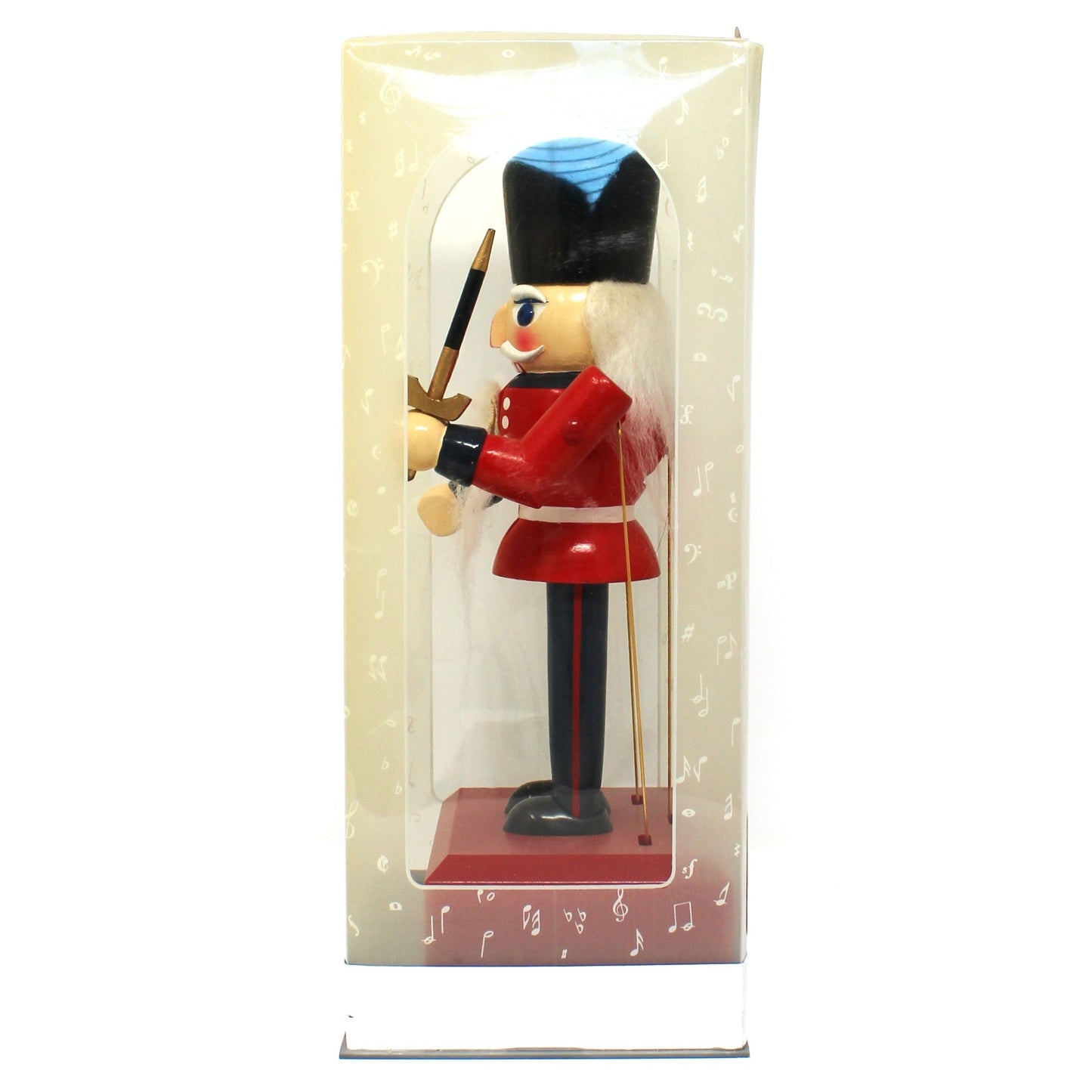 Musical Figurine, Wooden Nutcracker, British Soldier with Sword, Plays "Toyland", Original Box, Vintage