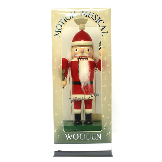 Vintage Musical Nutcracker.  Christmas Animated Santa Claus, Motion Musical Wind Up Plays "Santa Claus is Coming to Town", NOS, Traditional Wooden Nutcracker, Holiday Home Decor.
