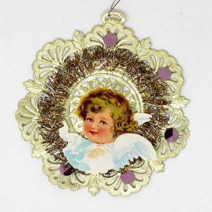 Ornament, Dresden, Christmas Angel, Die Cut, Tinsel, Vintage West Germany