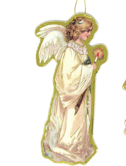 Ornament, Victorian Style, Merrimack Style Cardboard Die Cut Angel Ornaments, Set of 2, Vintage