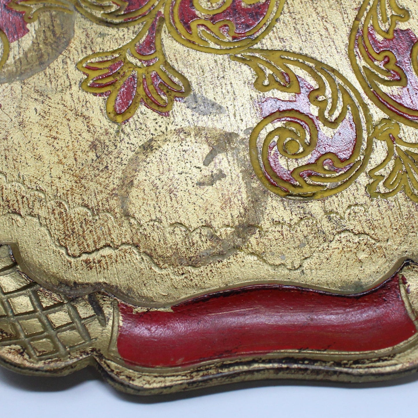Tray, Italian Florentine, Red and Gold, 13.5" Round, Vintage