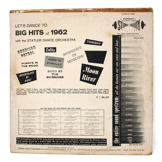 Record Album, Let's Dance to Big Hits 1962, Somerset, Vintage Vinyl, VG