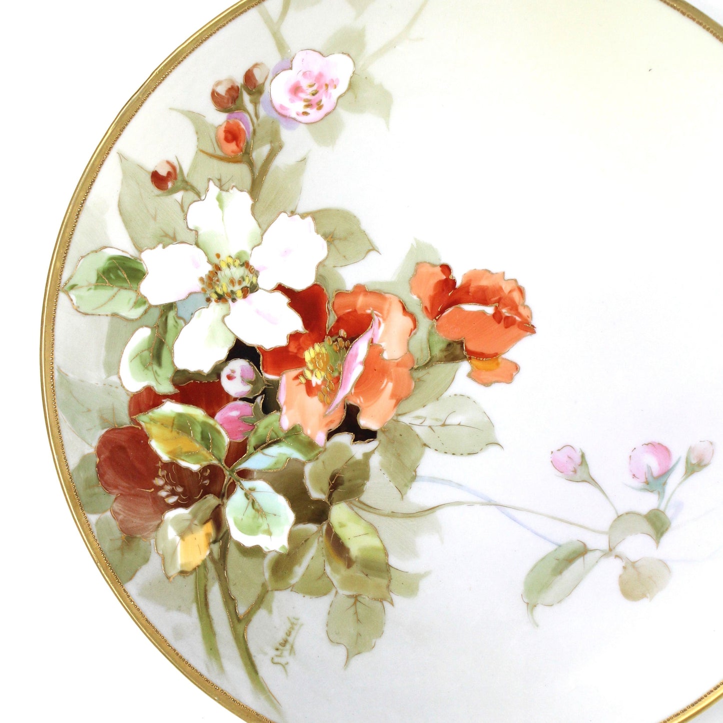 Decorative Plate, Nippon, Hand Painted Florals, Gold Moriage, Antique Japan