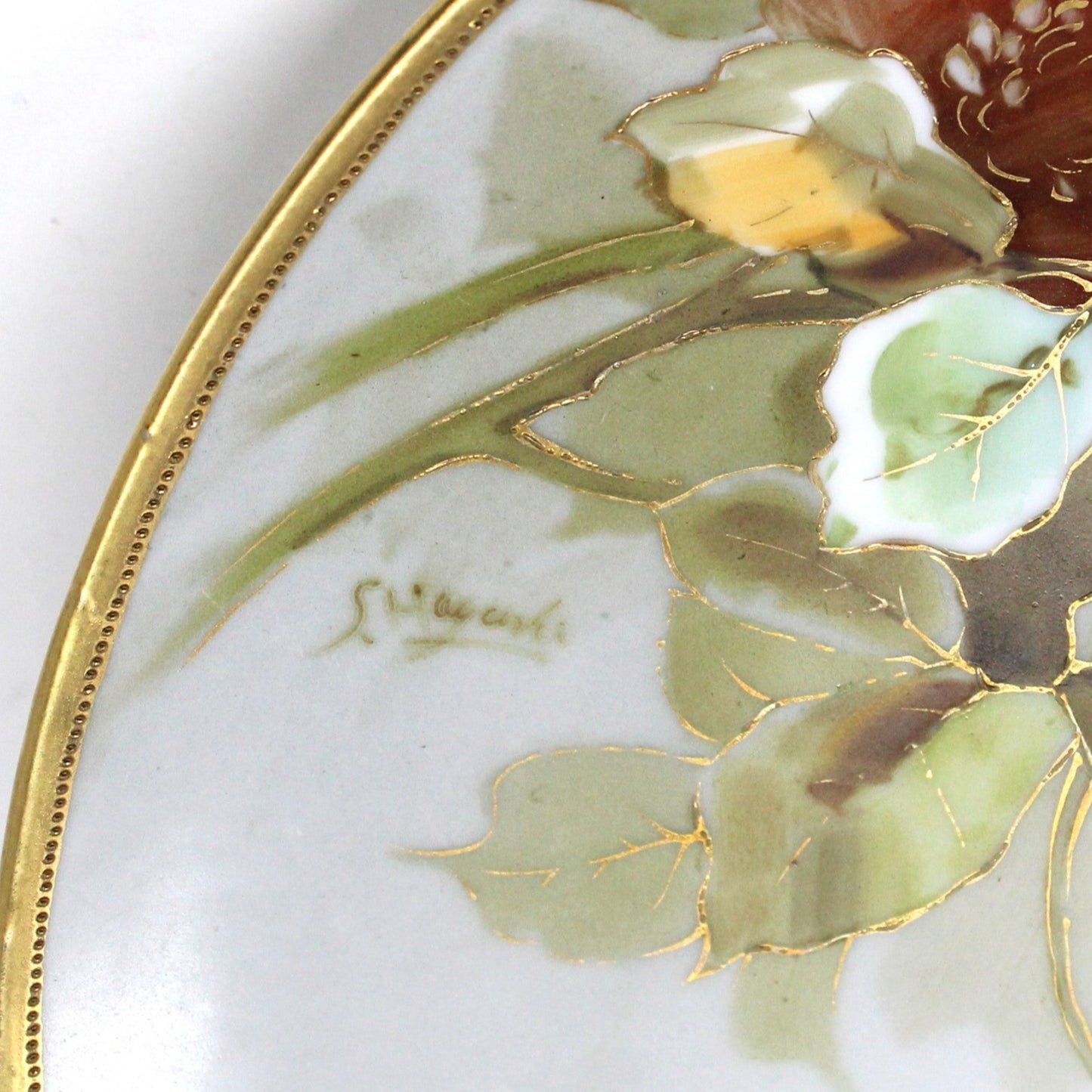 Decorative Plate, Nippon, Hand Painted Florals, Gold Moriage, Antique Japan