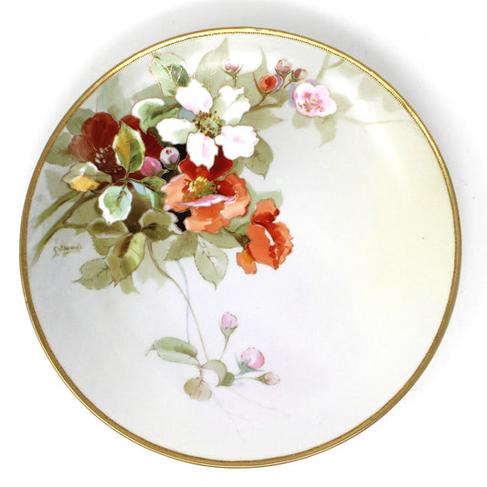 Decorative Plate, Nippon, Hand Painted Florals, Gold Moriage, Antique Japan