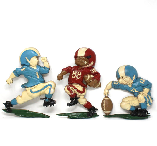 Art, HomCo, Football Players, Cast Metal Plaques Wall Decor, Set of 3, Vintage