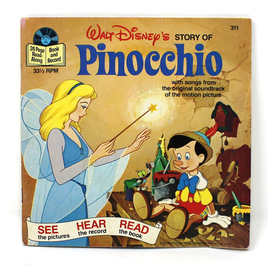 Book and Record, Disneyland Records, Walt Disney's Pinocchio, Vintage 1977