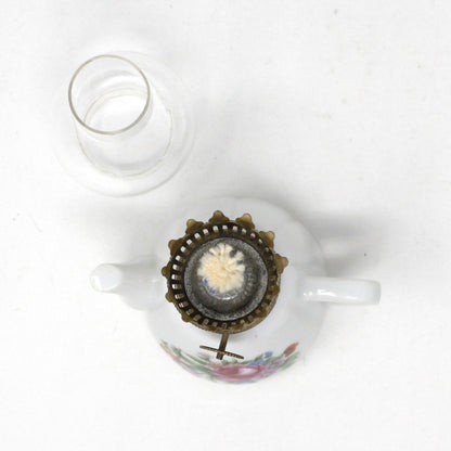 Oil Lamp, Mini Teapot Shaped Porcelain Lamp, Vintage Japan