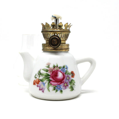 Oil Lamp, Mini Teapot Shaped Porcelain Lamp, Vintage Japan