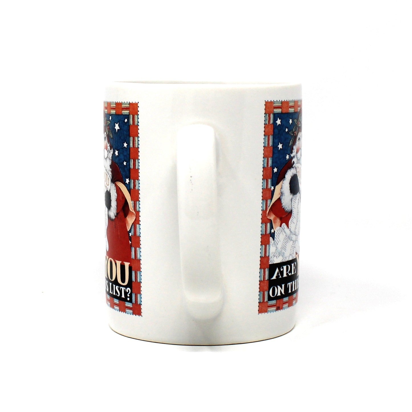 Mug, Mary Engelbreit, Christmas Coffee Mug, Santa Claus "Are you on this List?", Ceramic, Vintage, 1993