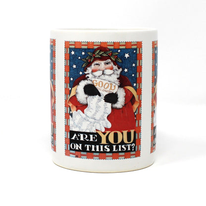 Mug, Mary Engelbreit, Christmas Coffee Mug, Santa Claus "Are you on this List?", Ceramic, Vintage, 1993