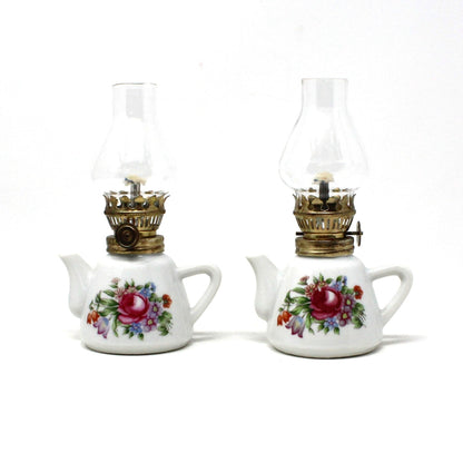 Oil Lamp, Mini Teapot Shaped Porcelain Lamp, Vintage Japan