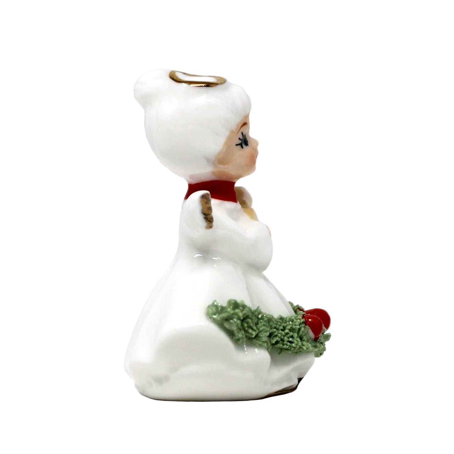 Figurines, Napcoware, Christmas Angel Playing Mandolin, Miniature Bone China Spaghetti, Taiwan, Vintage