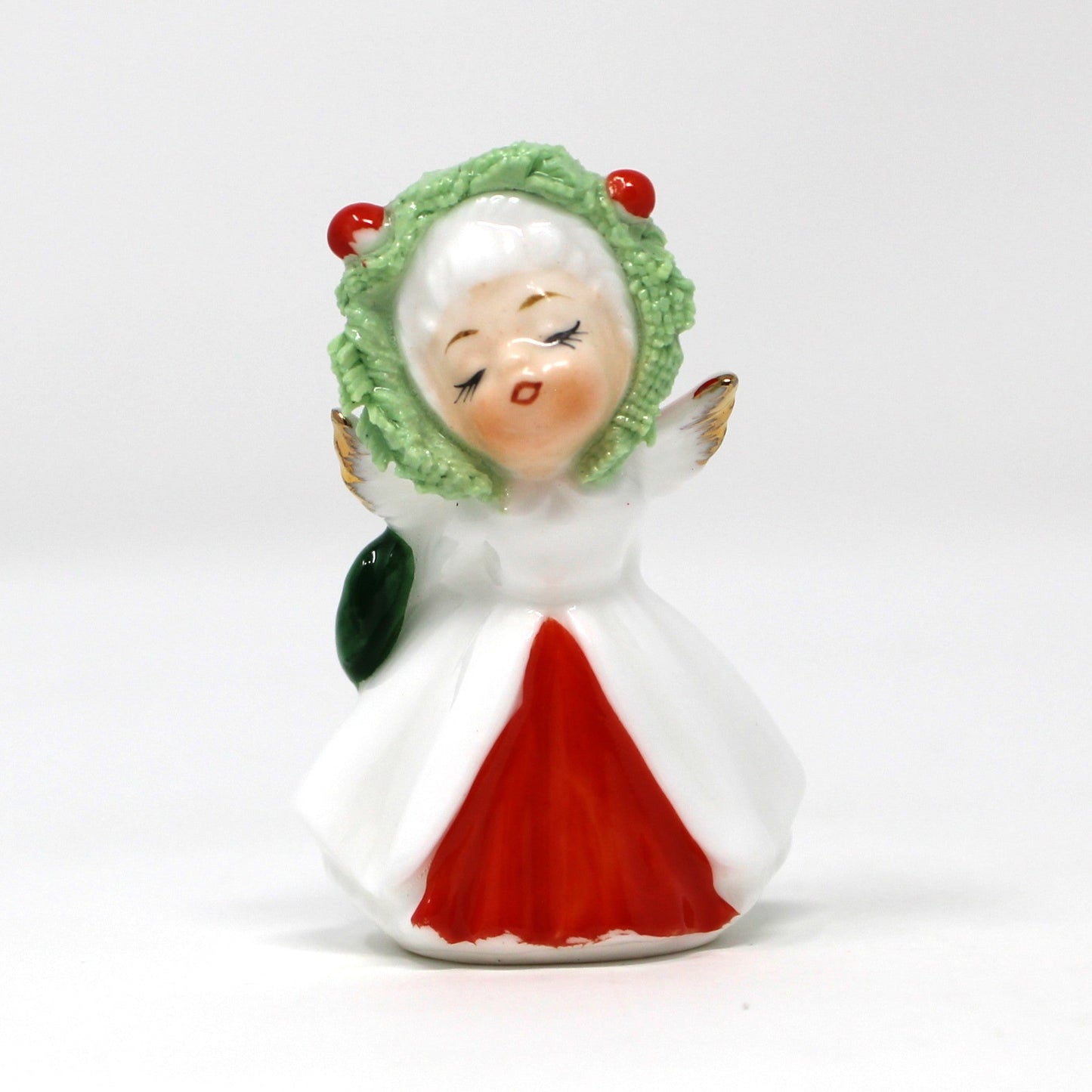 Figurines, Napcoware, Christmas Angel with Wreath, Miniature Bone China Spaghetti, Taiwan, Vintage