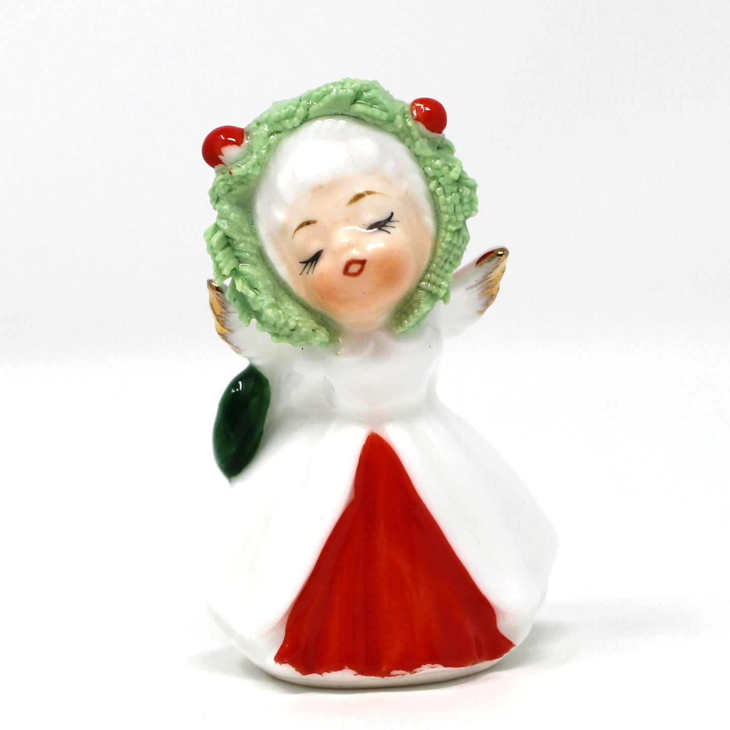 Figurines, Napcoware, Christmas Angel with Wreath, Miniature Bone China Spaghetti, Taiwan, Vintage