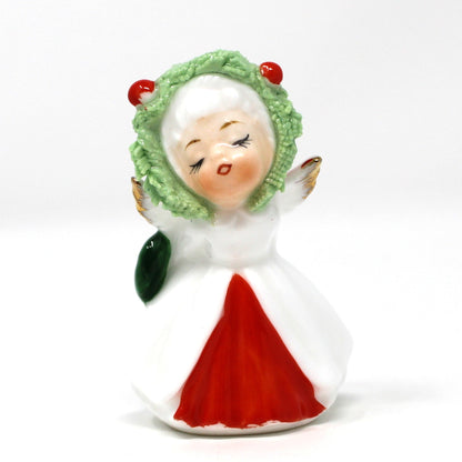 Figurines, Napcoware, Christmas Angel with Wreath, Miniature Bone China Spaghetti, Taiwan, Vintage