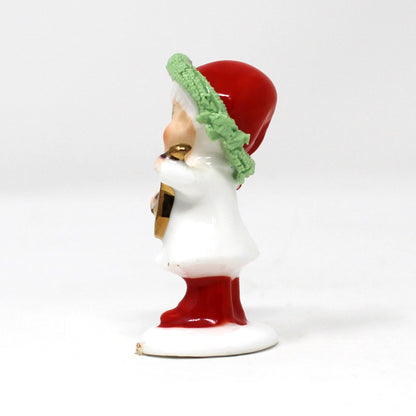Figurines, Napcoware, Christmas Boy Playing Mandolin, Miniature Bone China Spaghetti, Taiwan, Vintage