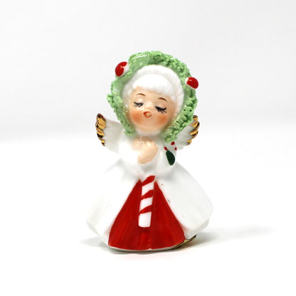 Figurines, Napcoware, Christmas Angel with Candy Cane, Miniature Bone China Spaghetti, Taiwan, Vintage